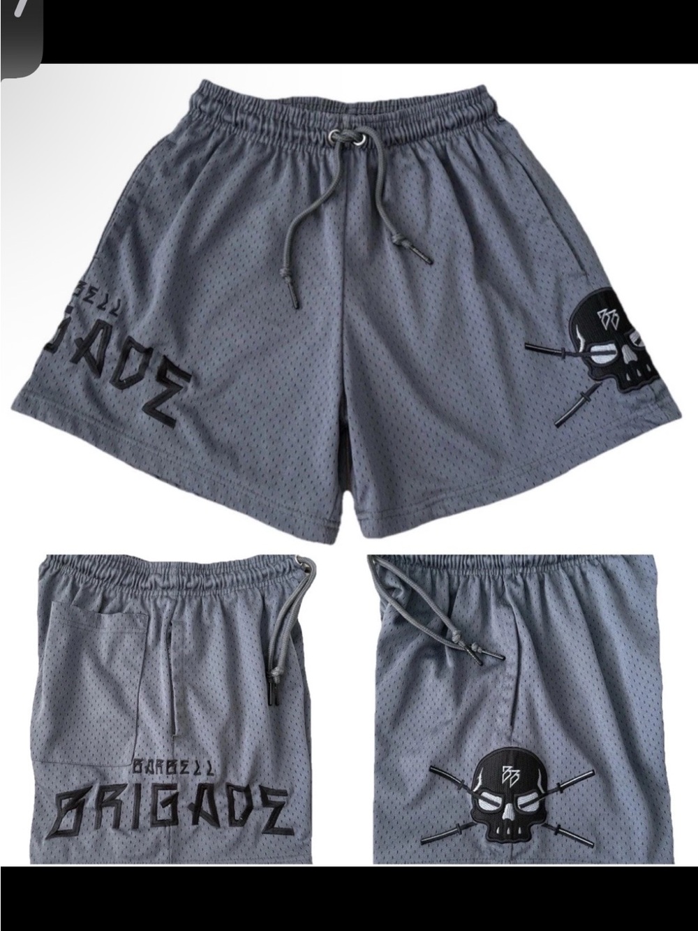 Barbell Brigade Block Mesh Shorts Men's S Grey Skull Activewear Lifestyle Lined